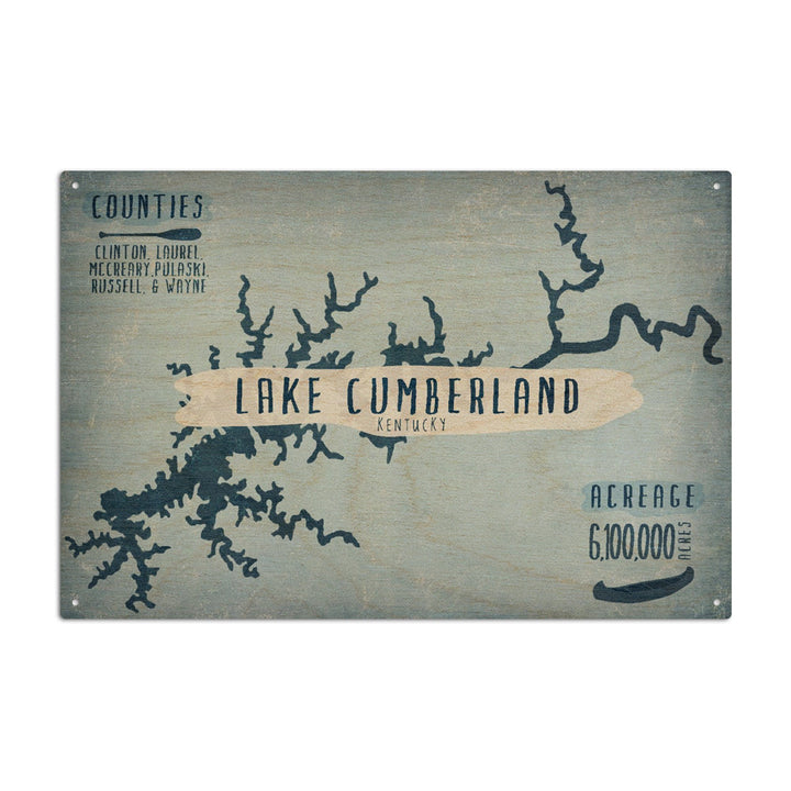 Lake Cumberland, Kentucky, Lake Essentials, Shape, Acreage & County, Lantern Press Artwork, Wood Signs and Postcards - Lantern Press