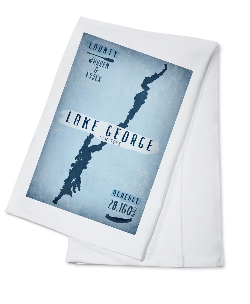Lake George, New York, Lake Essentials, Shape, Acreage and County, Organic Cotton Kitchen Tea Towels - Lantern Press