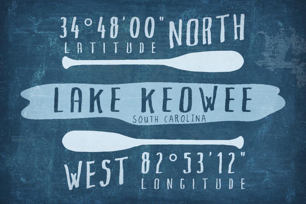 Lake Keowee, South Carolina, Lake Essentials, Latitude and Longitude, Art & Giclee Prints - Lantern Press
