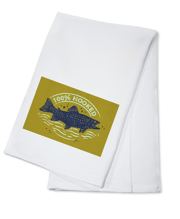 Lake Life Series, 100 Percent Hooked, Organic Cotton Kitchen Tea Towels - Lantern Press