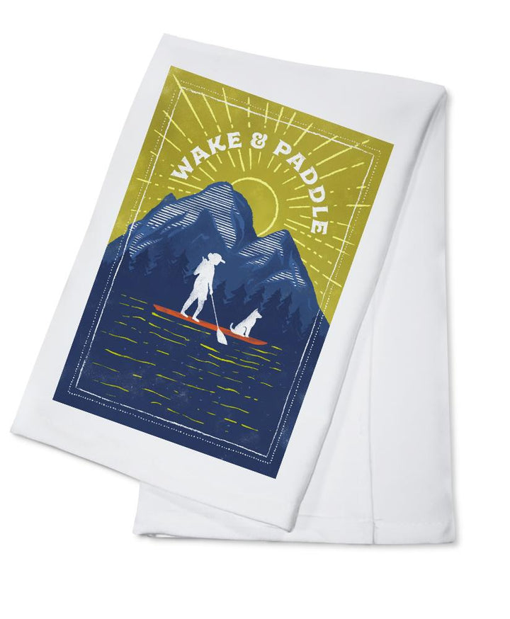 Lake Life Series, Wake And Paddle, Landscape With Mountain, Organic Cotton Kitchen Tea Towels - Lantern Press