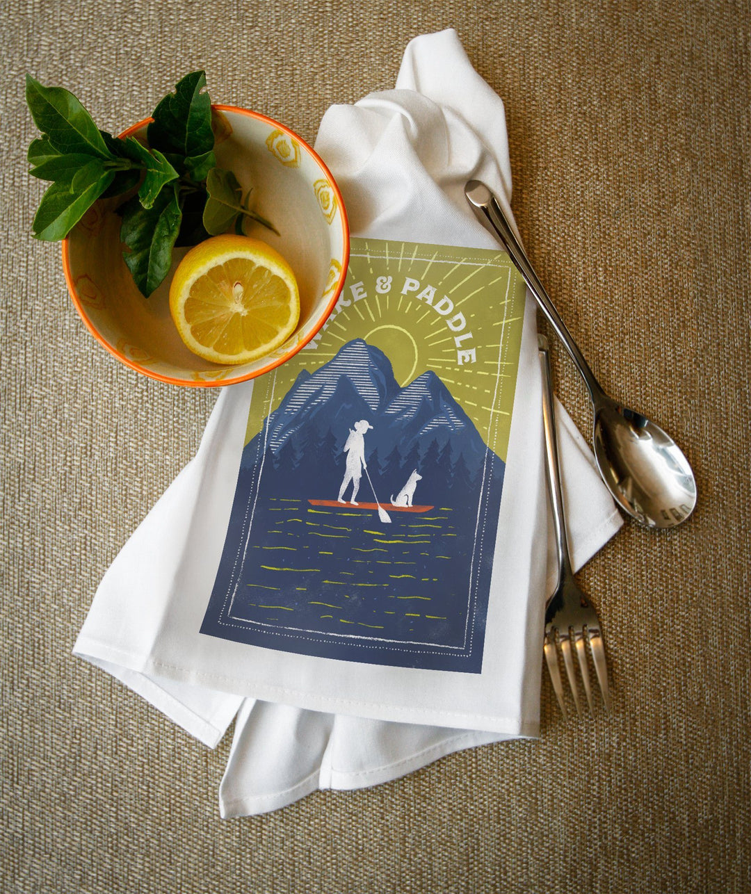 Lake Life Series, Wake And Paddle, Landscape With Mountain, Organic Cotton Kitchen Tea Towels - Lantern Press