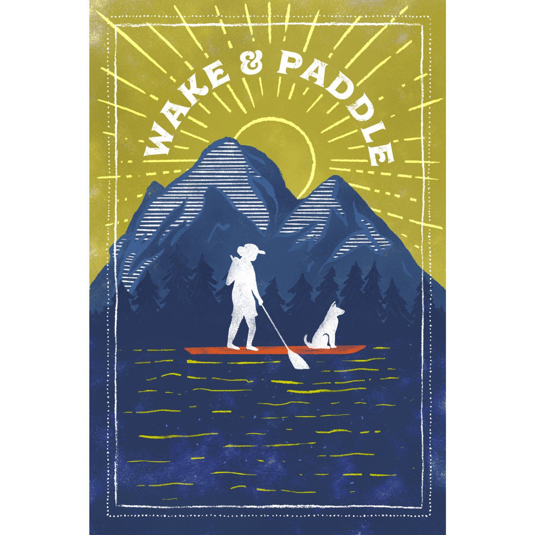 Lake Life Series, Wake And Paddle, Landscape With Mountain, Organic Cotton Kitchen Tea Towels - Lantern Press