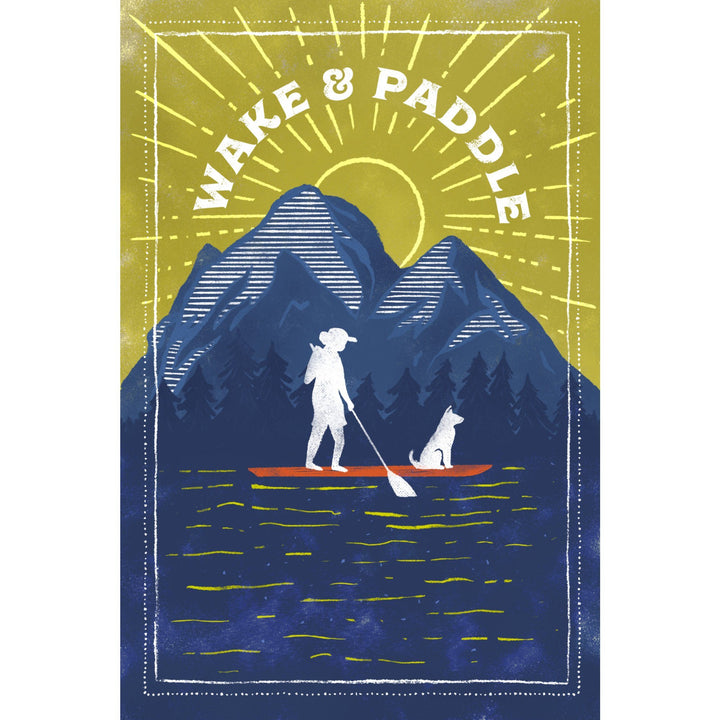 Lake Life Series, Wake And Paddle, Landscape With Mountain, Organic Cotton Kitchen Tea Towels - Lantern Press