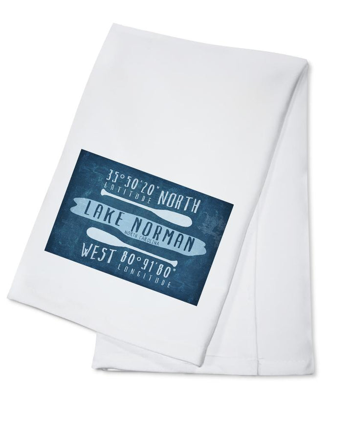 Lake Norman, North Carolina, Lake Essentials, Latitude and Longitude, Organic Cotton Kitchen Tea Towels - Lantern Press