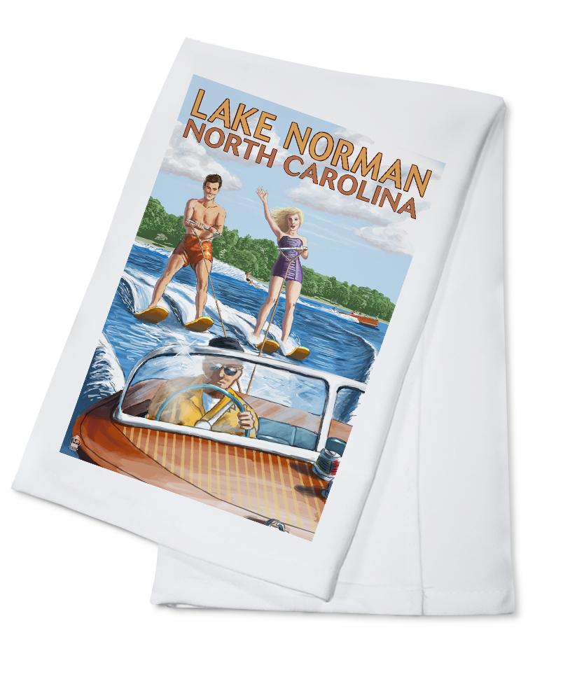 Lake Norman, North Carolina, Water Skiing, Organic Cotton Kitchen Tea Towels - Lantern Press