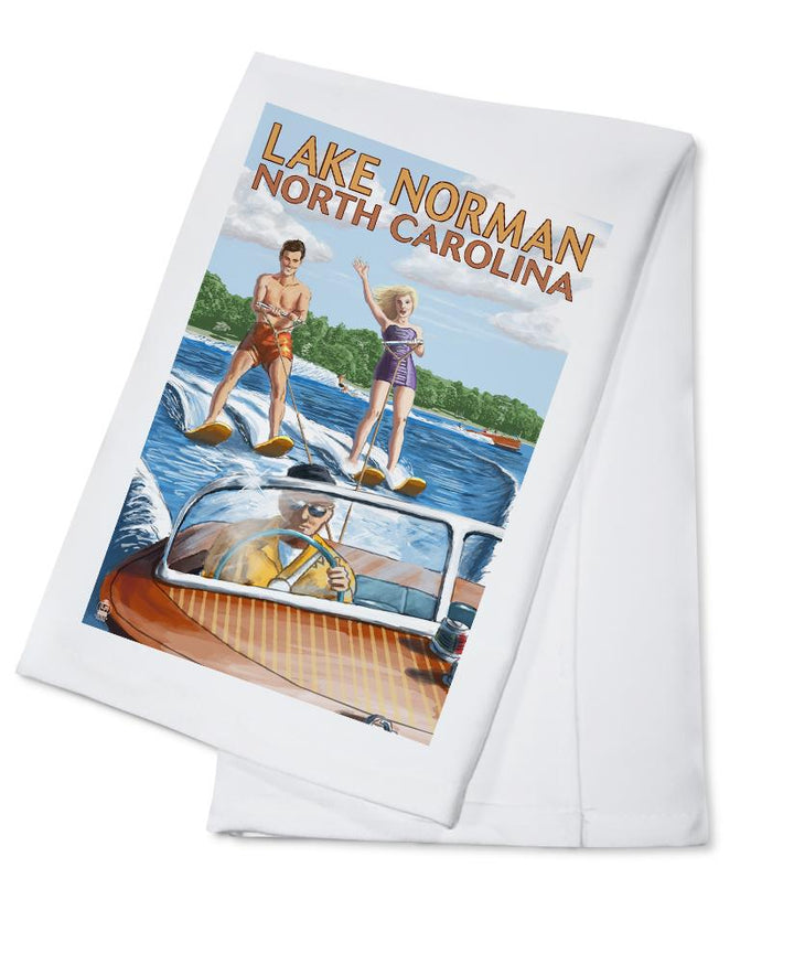 Lake Norman, North Carolina, Water Skiing, Organic Cotton Kitchen Tea Towels - Lantern Press