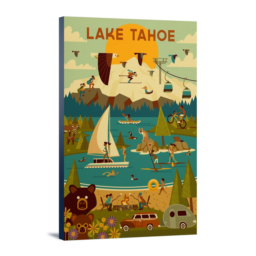 Lake Tahoe, California, Geometric, Lantern Press Artwork, Stretched Canvas - Lantern Press