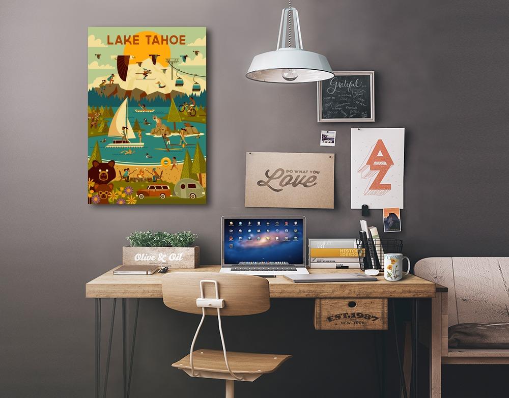 Lake Tahoe, California, Geometric, Lantern Press Artwork, Stretched Canvas - Lantern Press