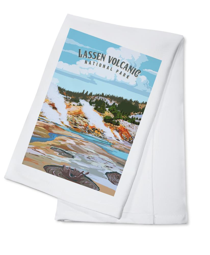 Lassen Volcanic National Park, California, Painterly National Park Series, Organic Cotton Kitchen Tea Towels - Lantern Press