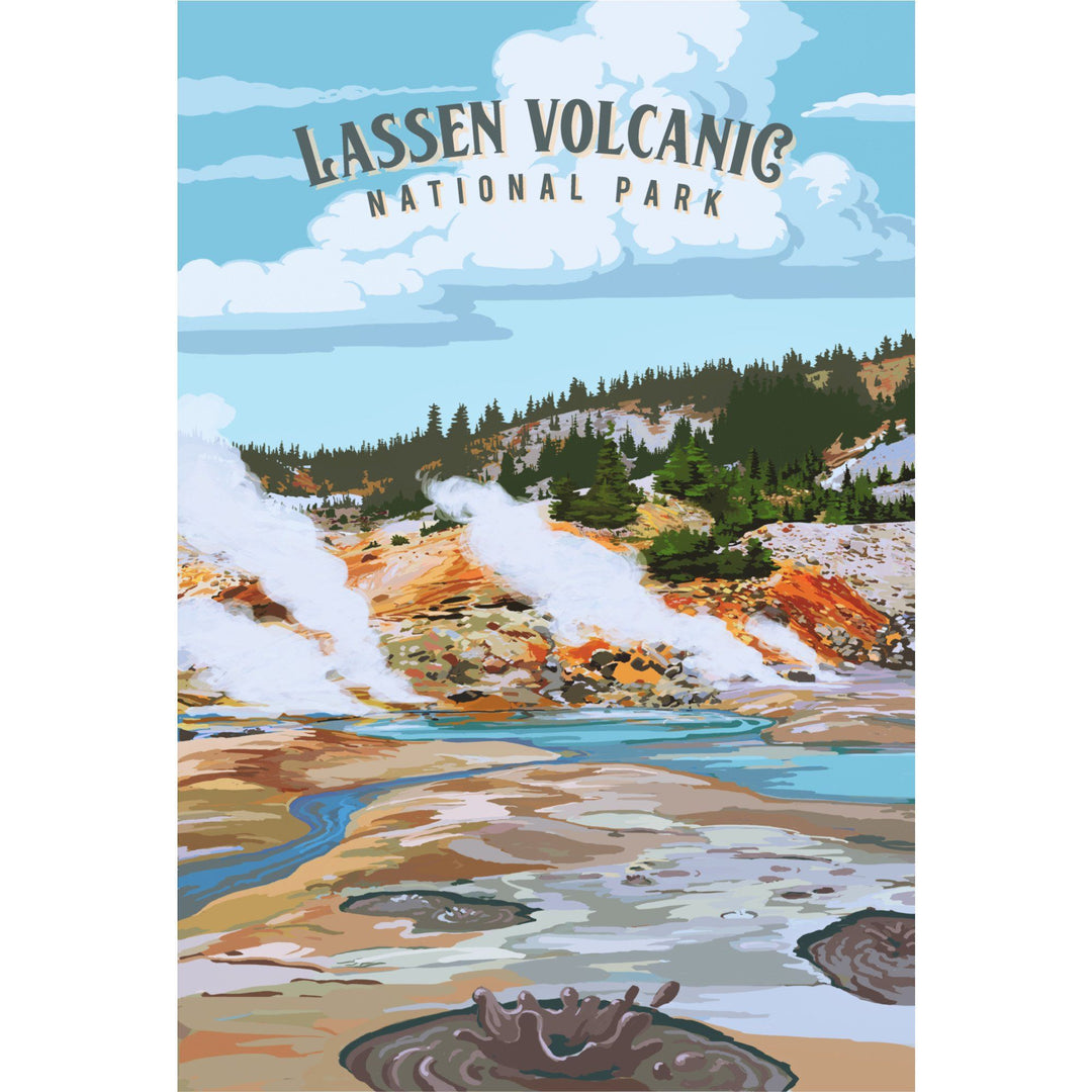 Lassen Volcanic National Park, California, Painterly National Park Series, Organic Cotton Kitchen Tea Towels - Lantern Press