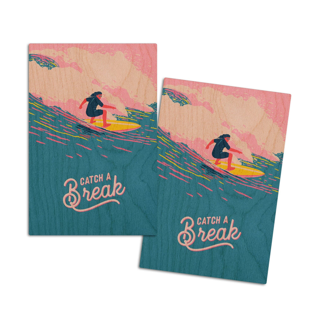 Life's A Ride Collection, Surfing, Catch a Break, Wood Signs and Postcards - Lantern Press