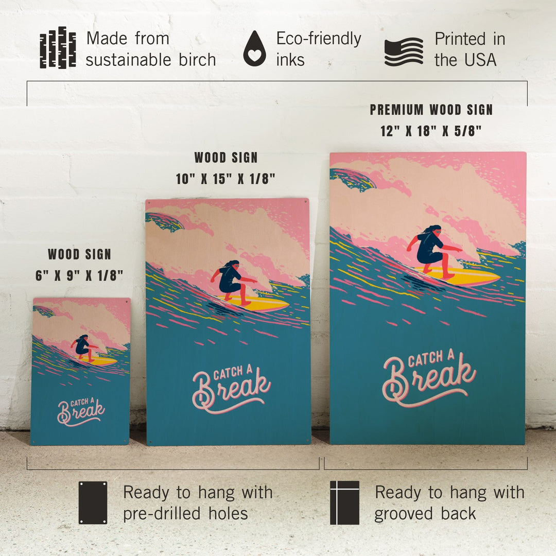Life's A Ride Collection, Surfing, Catch a Break, Wood Signs and Postcards - Lantern Press