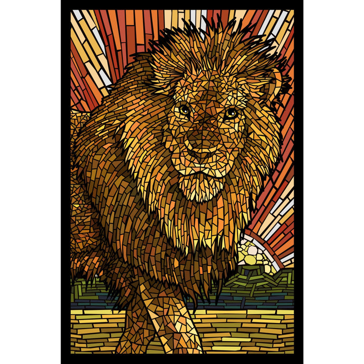 Lion, Mosaic, Organic Cotton Kitchen Tea Towels - Lantern Press