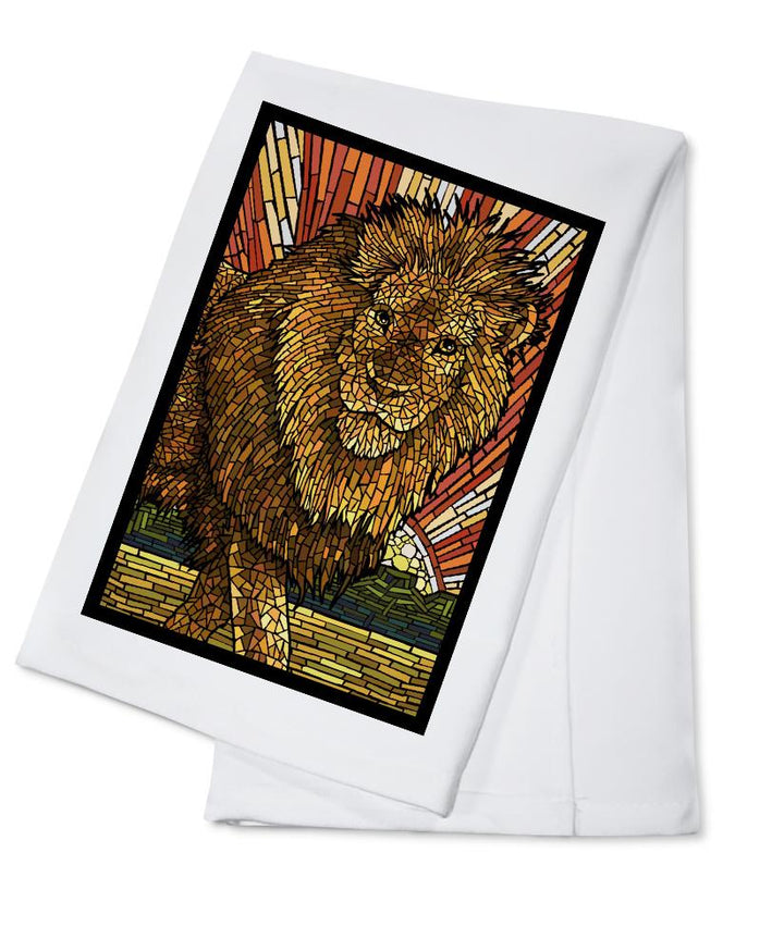 Lion, Mosaic, Organic Cotton Kitchen Tea Towels - Lantern Press