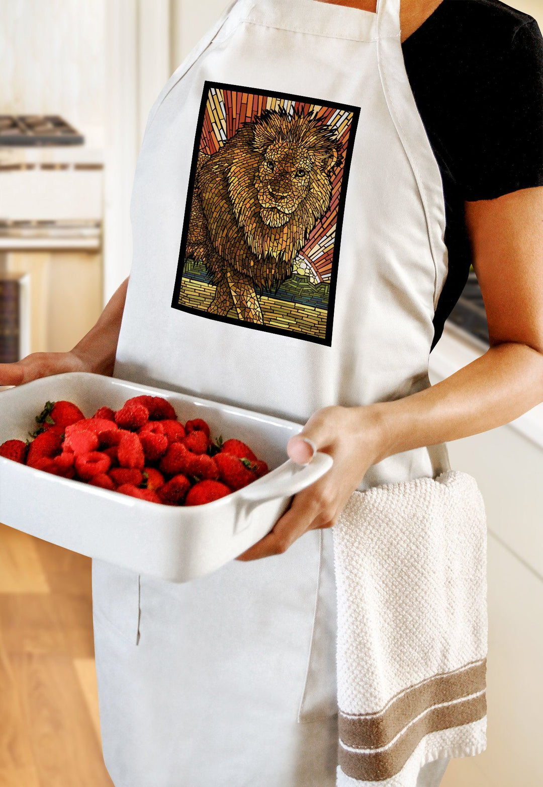 Lion, Mosaic, Organic Cotton Kitchen Tea Towels - Lantern Press