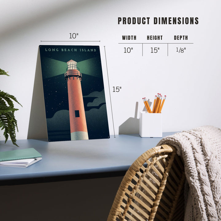Long Beach Island, New Jersey, Beaming Lighthouse Collection, Lighthouse at Night, Wood Signs and Postcards - Lantern Press