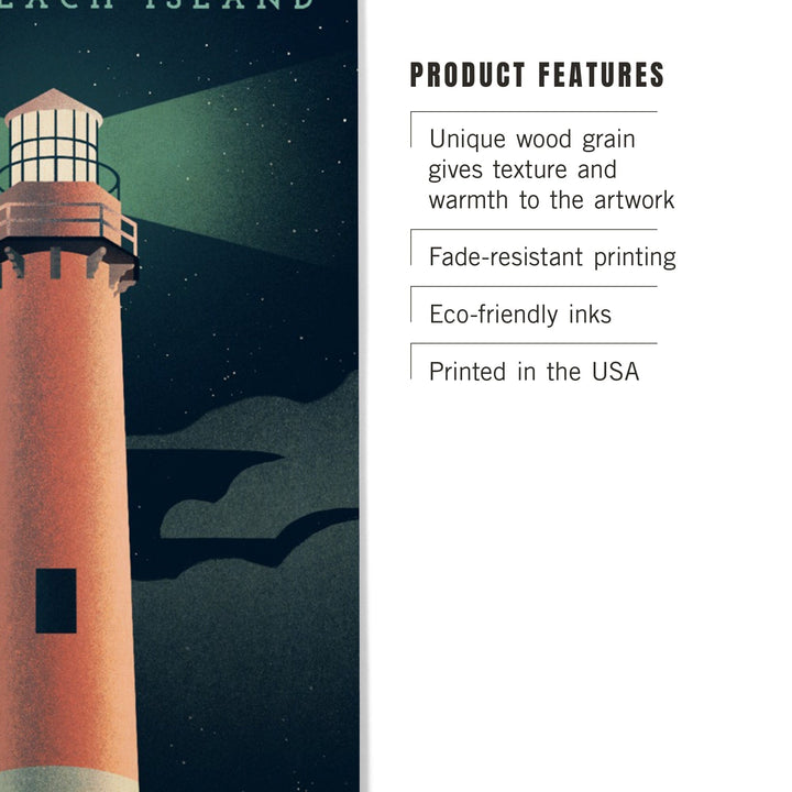 Long Beach Island, New Jersey, Beaming Lighthouse Collection, Lighthouse at Night, Wood Signs and Postcards - Lantern Press