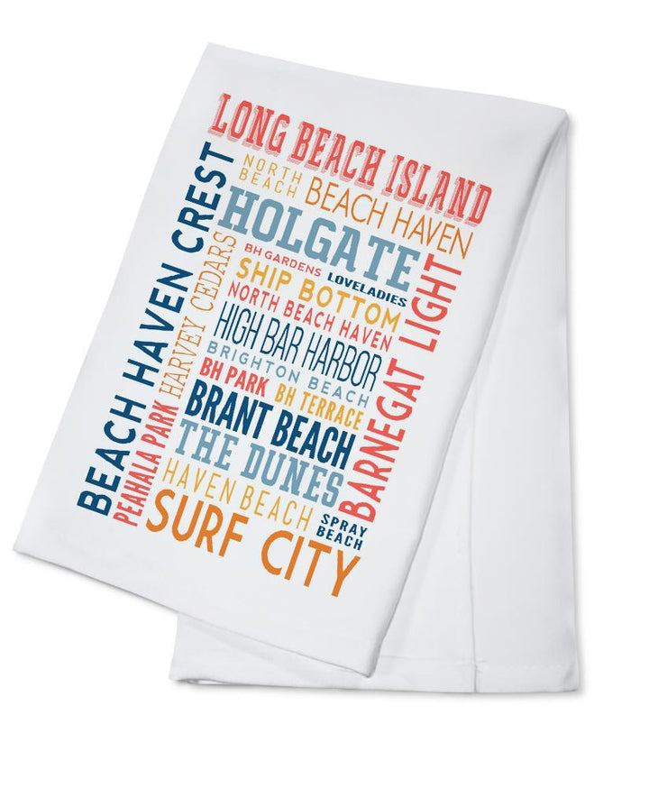 Long Beach Island, New Jersey, Typography (white), Organic Cotton Kitchen Tea Towels - Lantern Press