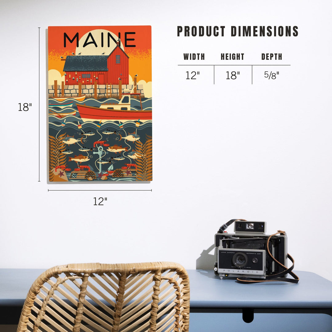 Maine, Nautical Geometric, Lantern Press Artwork, Wood Signs and Postcards - Lantern Press