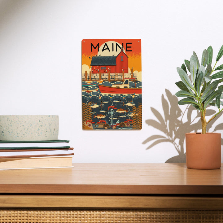 Maine, Nautical Geometric, Lantern Press Artwork, Wood Signs and Postcards - Lantern Press