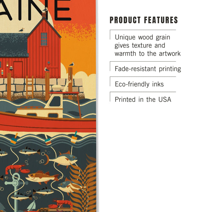 Maine, Nautical Geometric, Lantern Press Artwork, Wood Signs and Postcards - Lantern Press