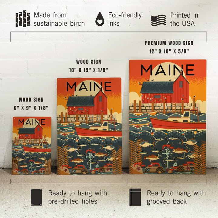 Maine, Nautical Geometric, Lantern Press Artwork, Wood Signs and Postcards - Lantern Press