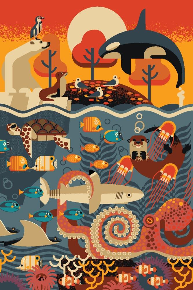 Marine Animals, Textured Geometric, Art & Giclee Prints - Lantern Press