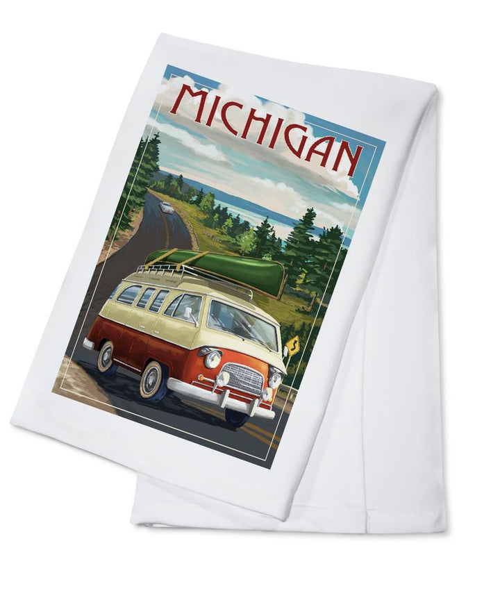 Michigan, Camper Van, Organic Cotton Kitchen Tea Towels - Lantern Press