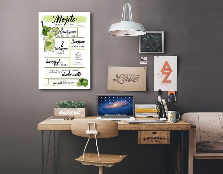 Mojito, Cocktail Recipe, Lantern Press Artwork, Stretched Canvas Canvas Lantern Press