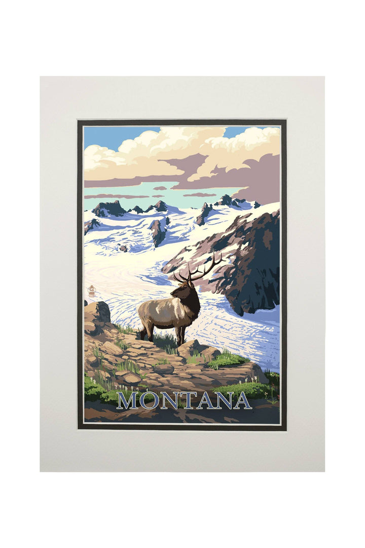 Montana, Elk & Snowy Mountain, Lantern Press Artwork, Art Prints and Metal Signs Art Lantern Press