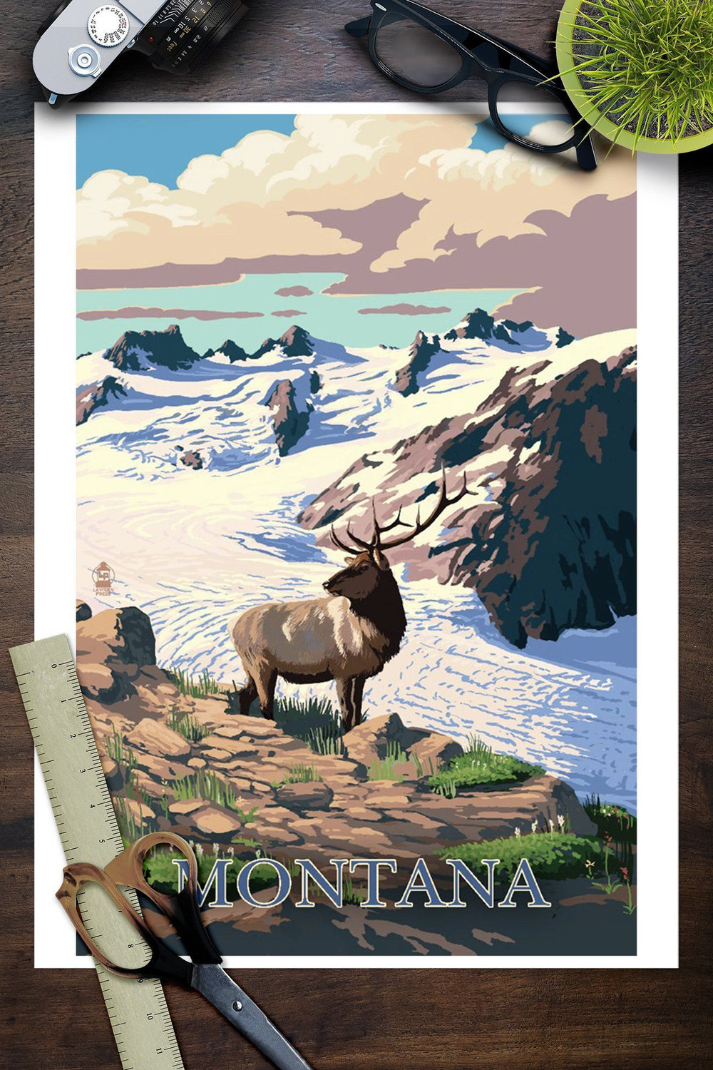 Montana, Elk & Snowy Mountain, Lantern Press Artwork, Art Prints and Metal Signs Art Lantern Press