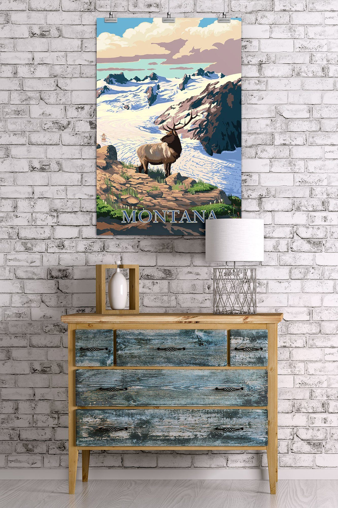 Montana, Elk & Snowy Mountain, Lantern Press Artwork, Art Prints and Metal Signs Art Lantern Press