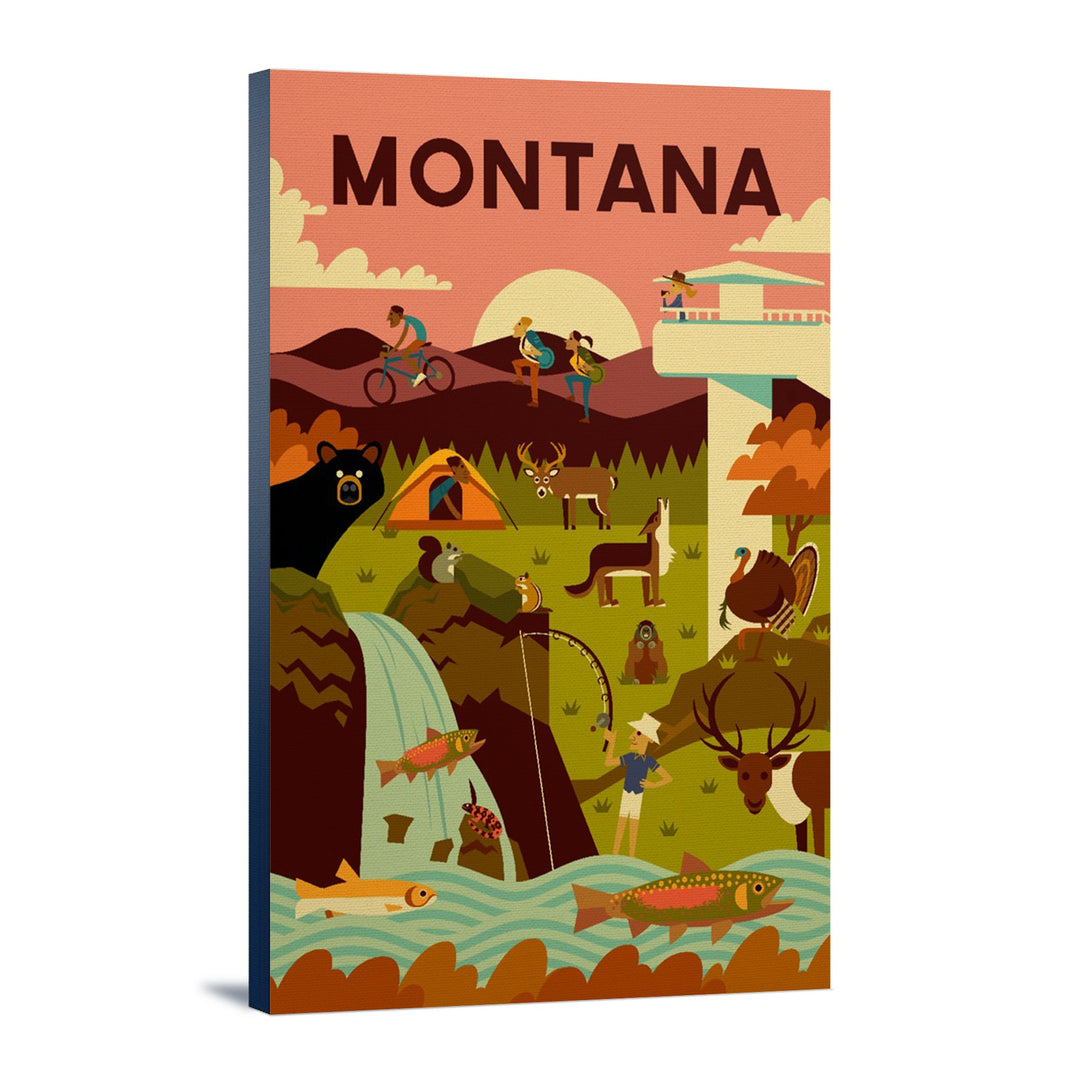 Montana, Geometric National Park Series, Lantern Press Artwork, Stretched Canvas Canvas Lantern Press 16x24 Stretched Canvas