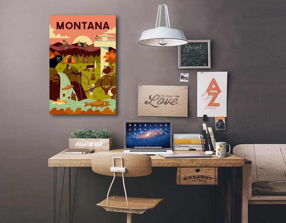 Montana, Geometric National Park Series, Lantern Press Artwork, Stretched Canvas Canvas Lantern Press
