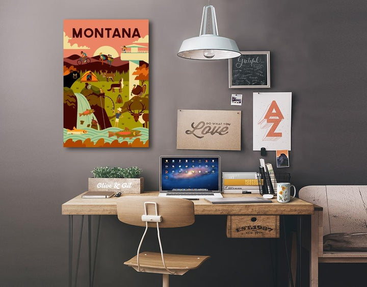 Montana, Geometric National Park Series, Lantern Press Artwork, Stretched Canvas Canvas Lantern Press