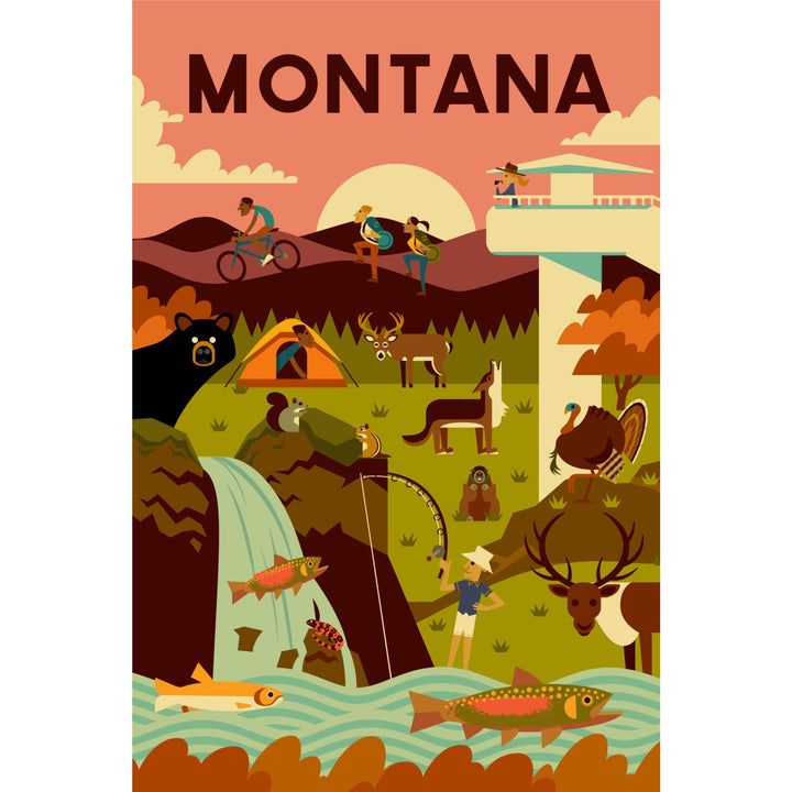 Montana, Geometric National Park Series, Lantern Press Artwork, Stretched Canvas Canvas Lantern Press