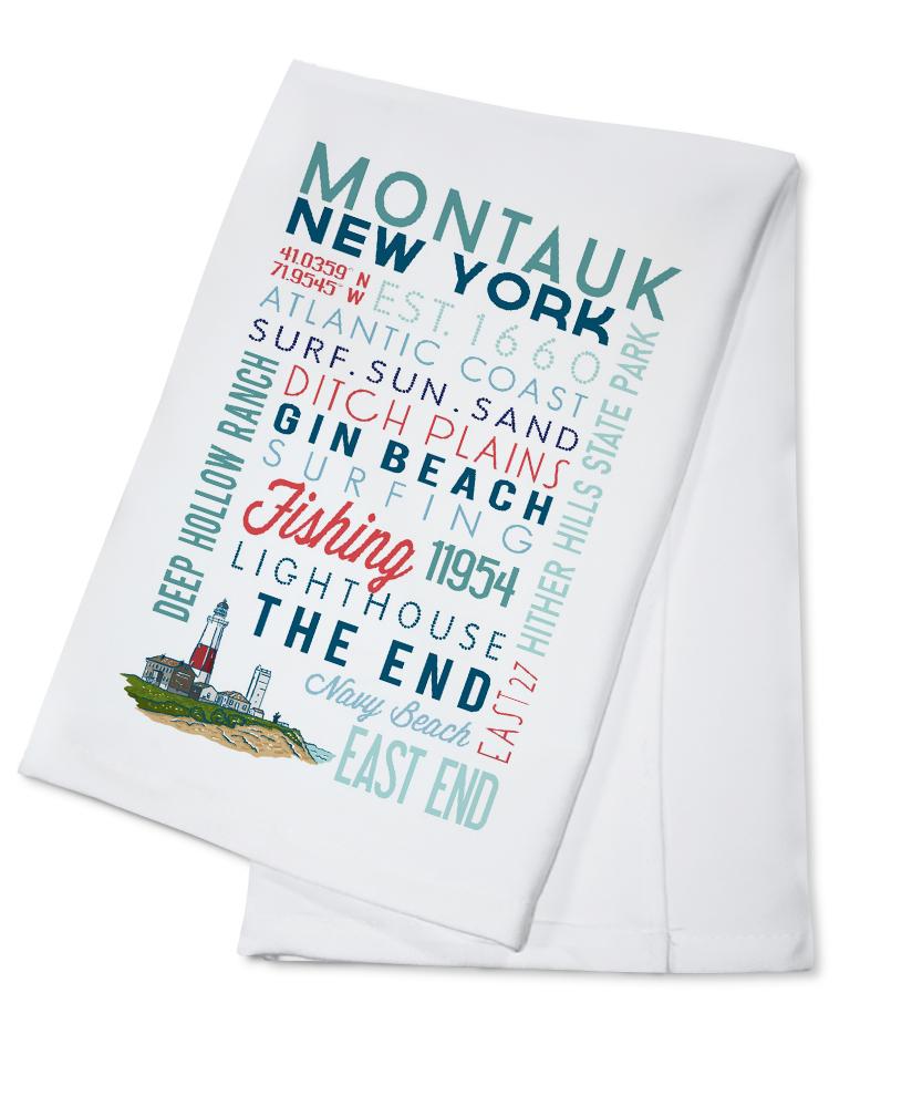 Montauk, New York, Typography, Lantern Press Artwork, Towels and Aprons Kitchen Lantern Press Cotton Towel