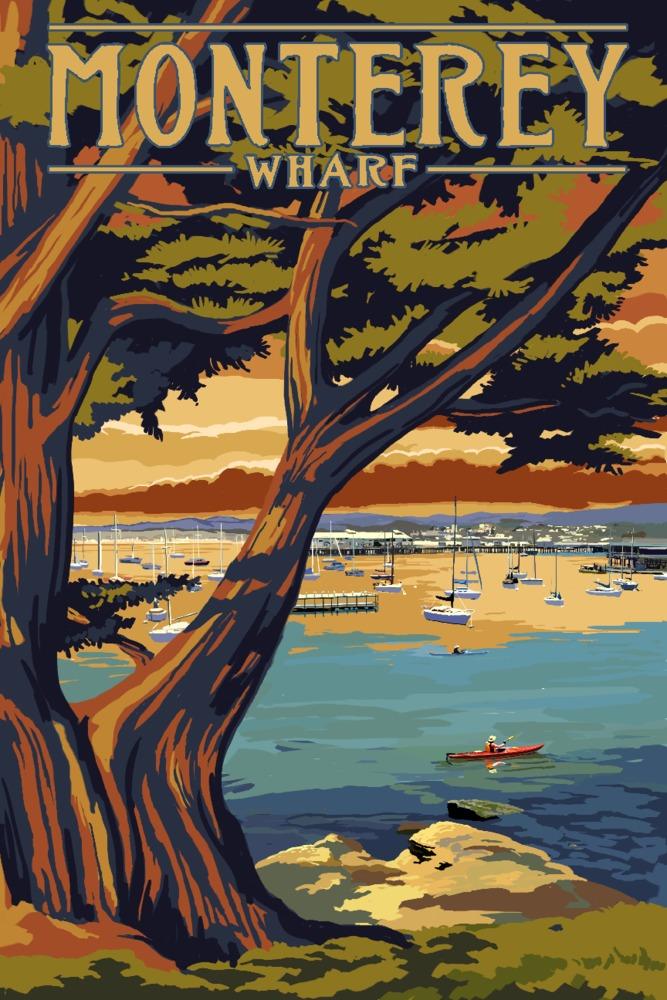 Monterey Wharf, California, Coastal Scene, Lantern Press Artwork, Art Prints and Metal Signs Art Lantern Press 12 x 18 Art Print