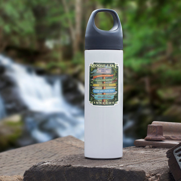 Moose Lake, Minnesota, Destination Signpost, Contour Sticker Lantern Press