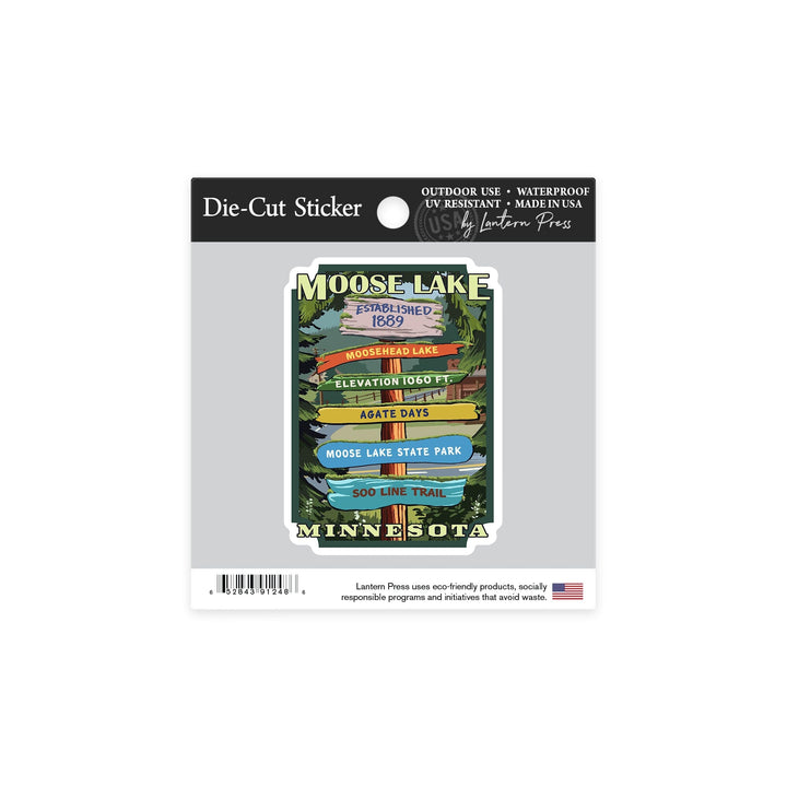 Moose Lake, Minnesota, Destination Signpost, Contour Sticker Lantern Press