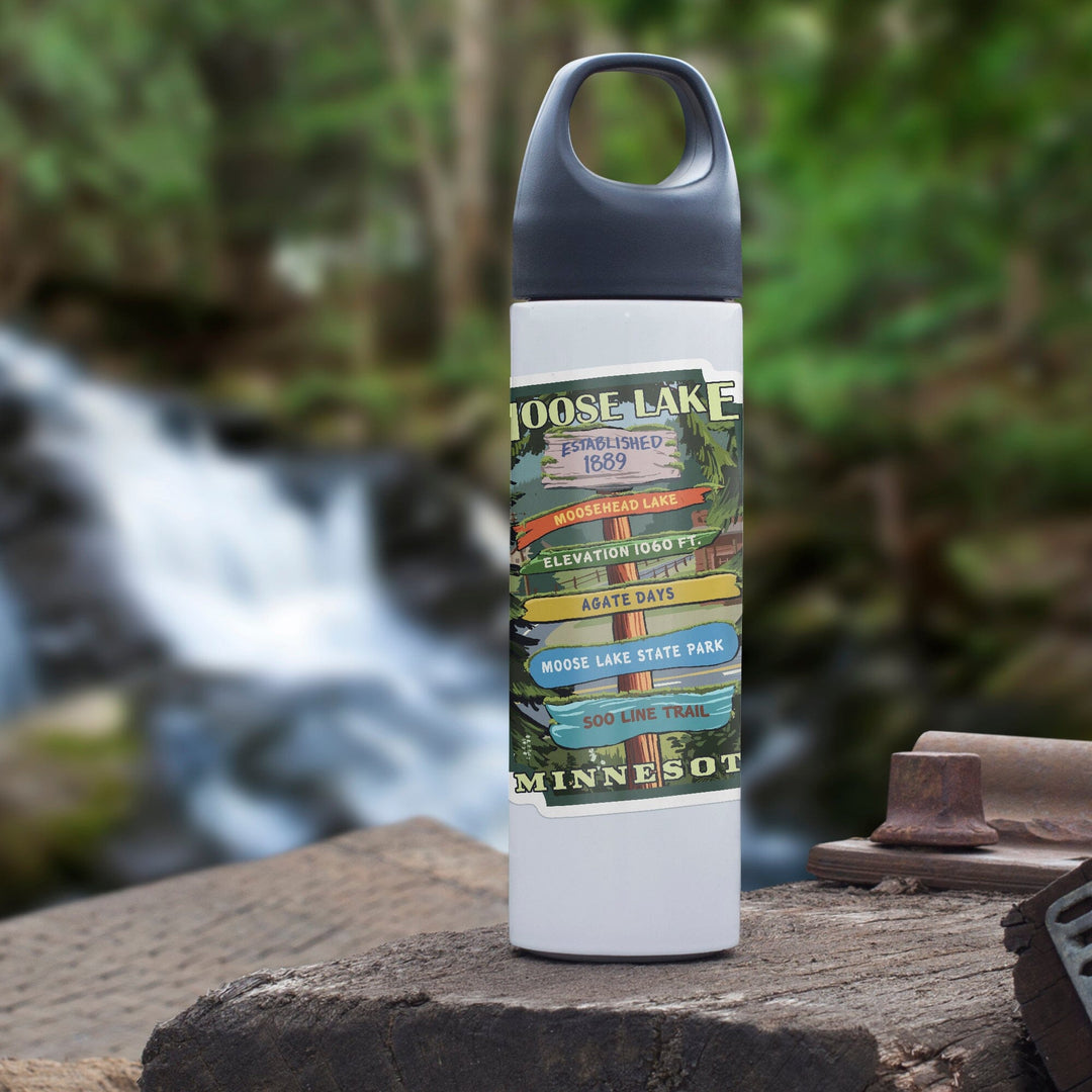 Moose Lake, Minnesota, Destination Signpost, Contour Sticker Lantern Press
