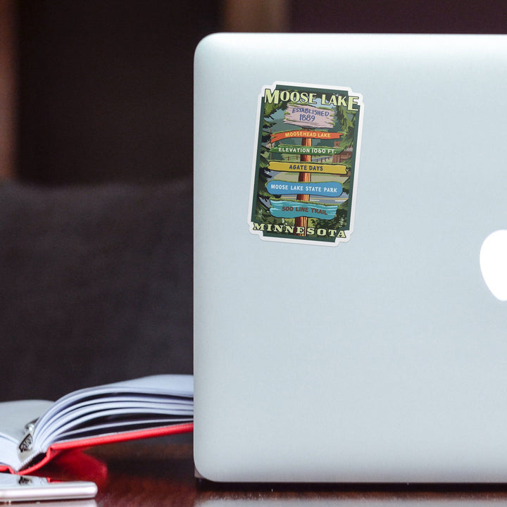 Moose Lake, Minnesota, Destination Signpost, Contour Sticker Lantern Press