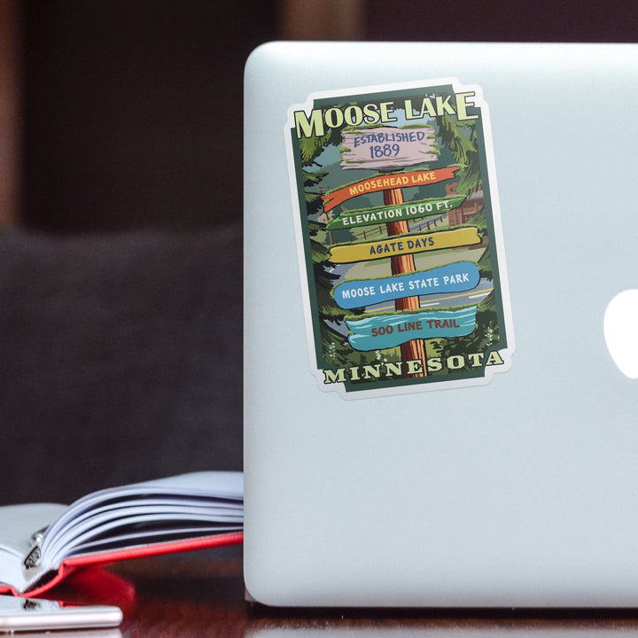 Moose Lake, Minnesota, Destination Signpost, Contour Sticker Lantern Press