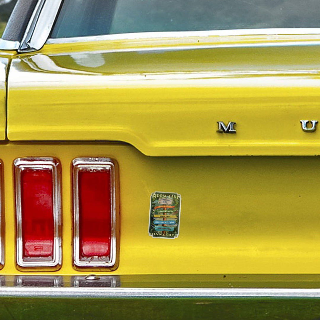 Moose Lake, Minnesota, Destination Signpost, Contour Sticker Lantern Press