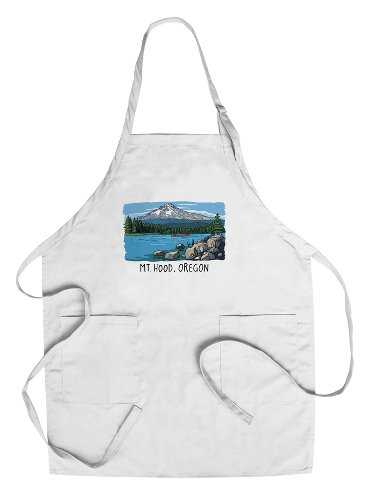 Mount Hood, Oregon, River & Mountain, Line Drawing, Lantern Press Artwork, Towels and Aprons Kitchen Lantern Press Chef's Apron