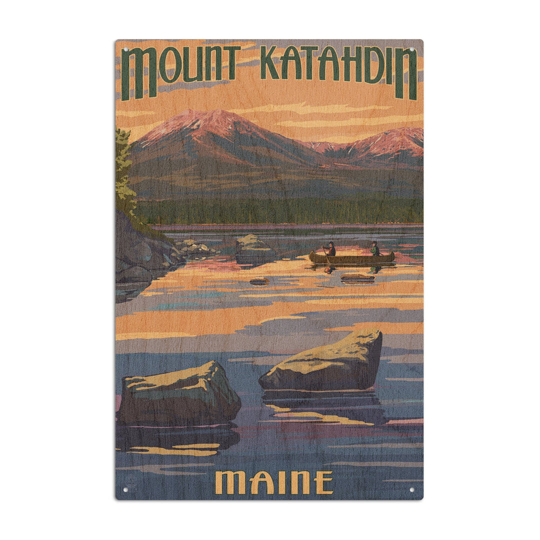 Mount Katahdin, Maine, Lantern Press Artwork, Wood Signs and Postcards Wood Lantern Press 6x9 Wood Sign