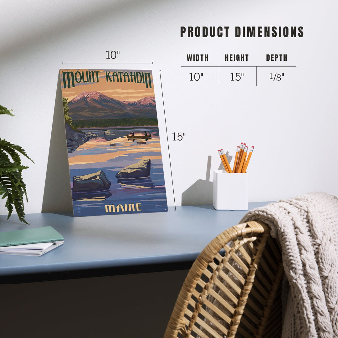 Mount Katahdin, Maine, Lantern Press Artwork, Wood Signs and Postcards Wood Lantern Press