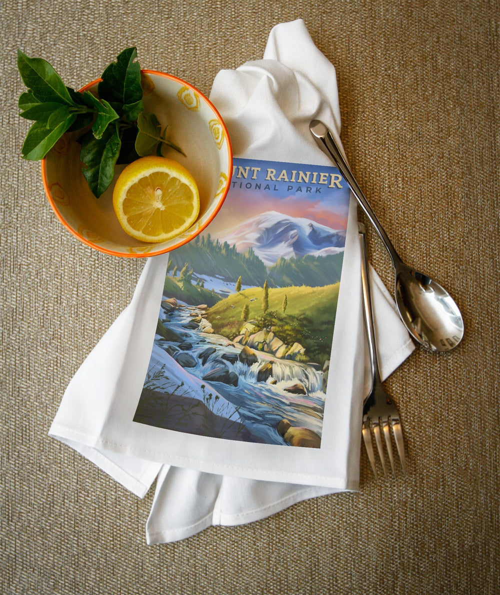 Mount Rainier National Park, Washington, Oil Painting, Lantern Press Artwork, Towels and Aprons Kitchen Lantern Press