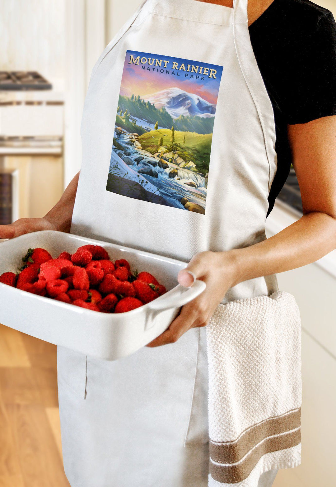 Mount Rainier National Park, Washington, Oil Painting, Lantern Press Artwork, Towels and Aprons Kitchen Lantern Press